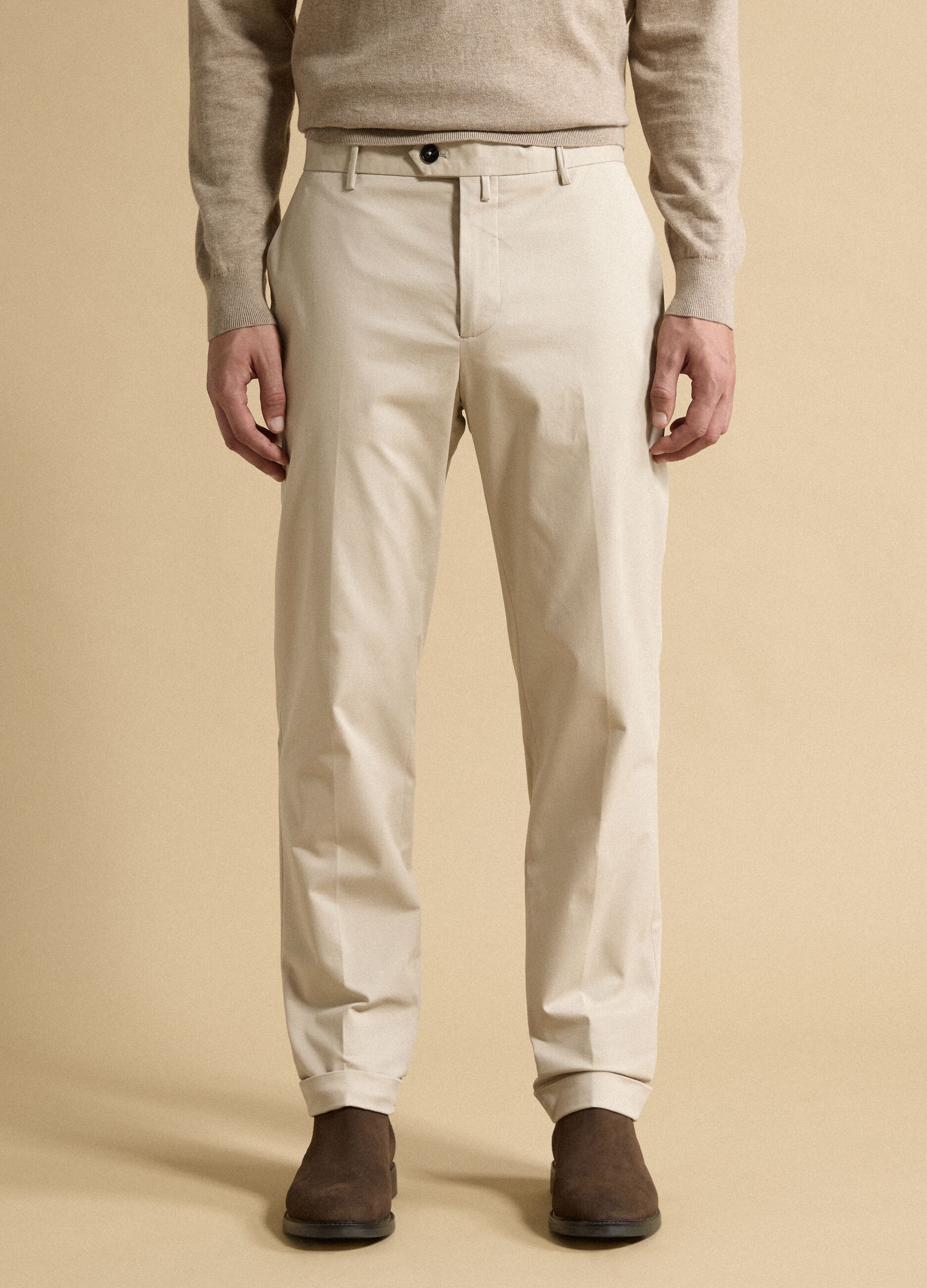 Beige regular-fit stretch cotton twill chino trousers