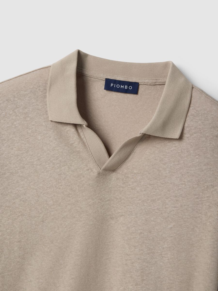 Beige linen and cotton blend polo regular fit_5