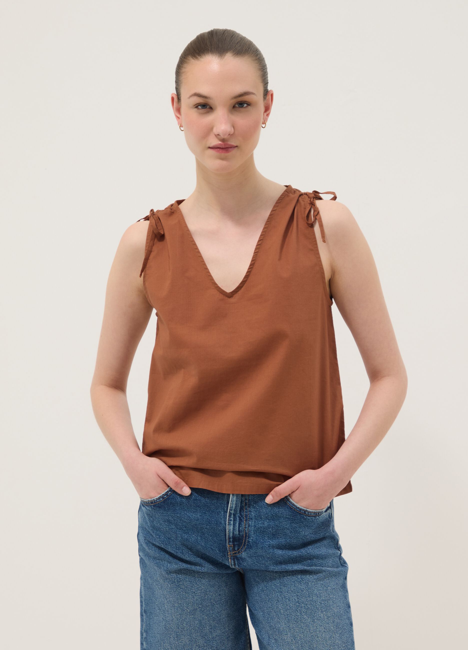Brown pure cotton blouse with floral print