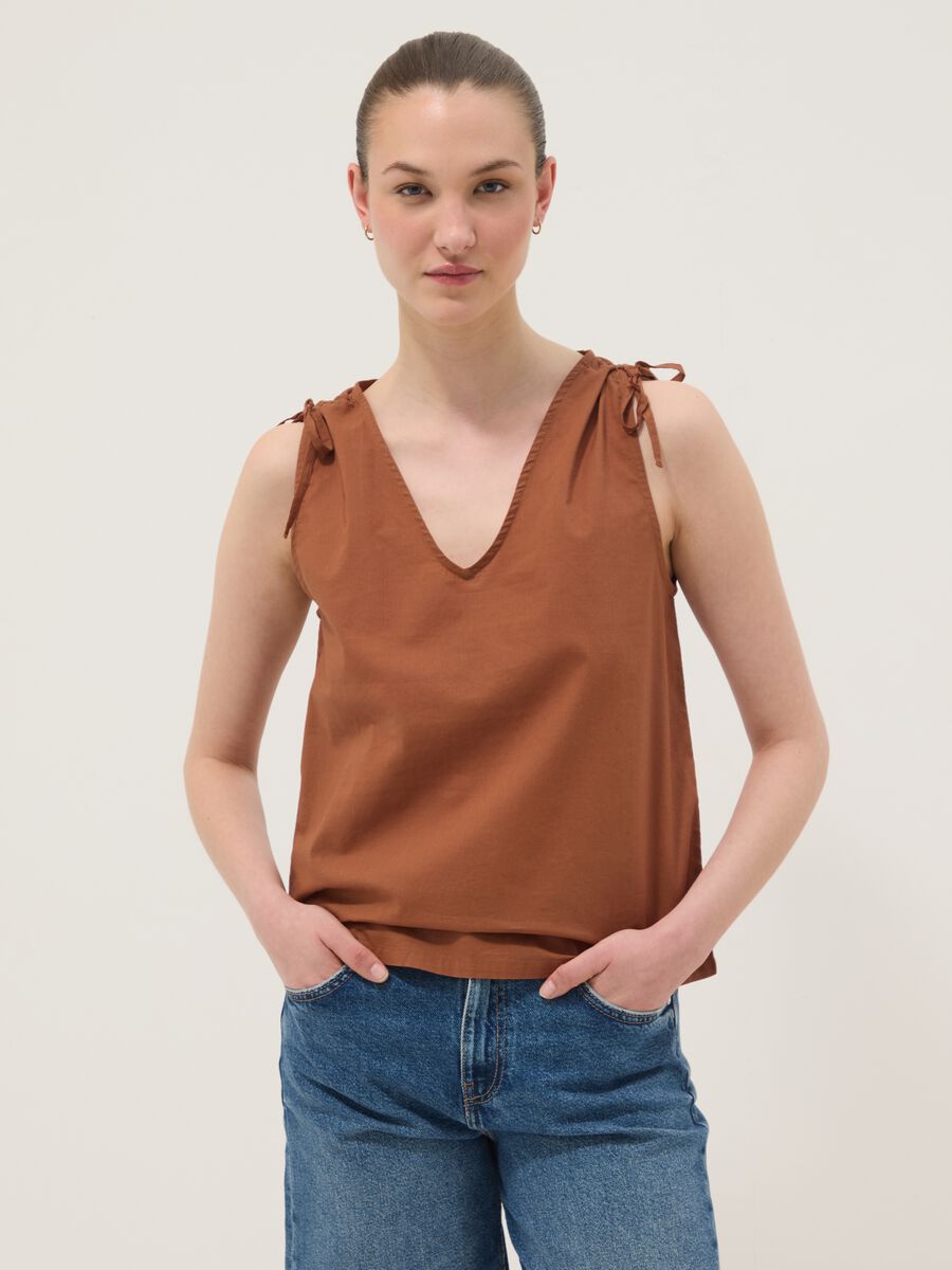 Brown pure cotton blouse with floral print_1