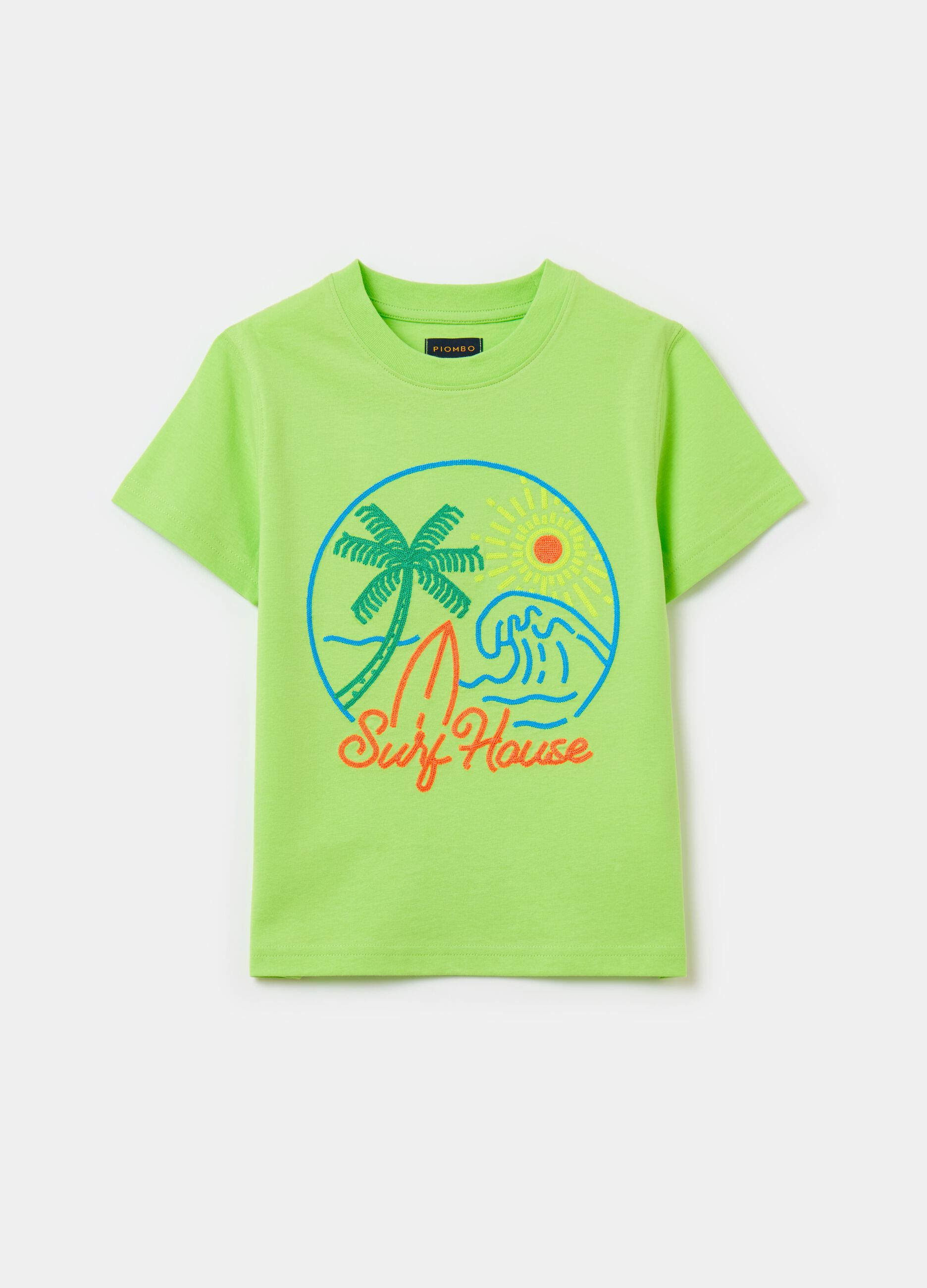 T-shirt in cotone con ricamo motivo surf