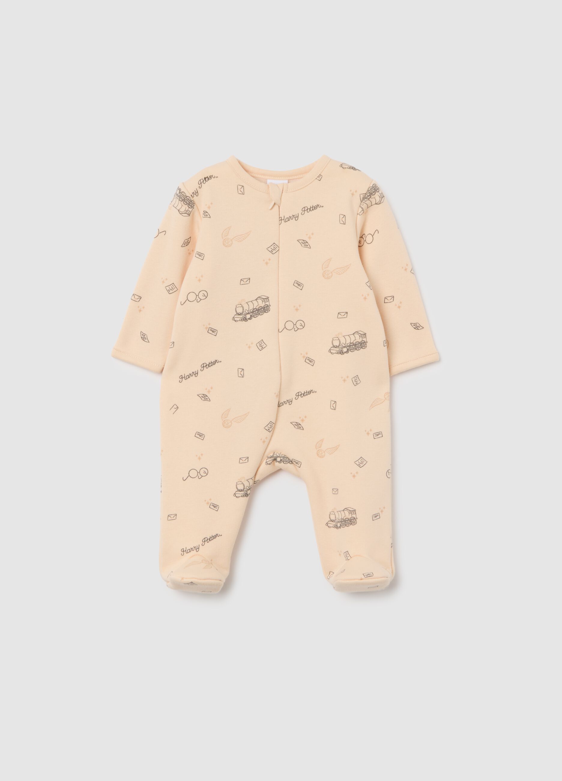 Beige baby girl jumpsuit with Harry Potter print