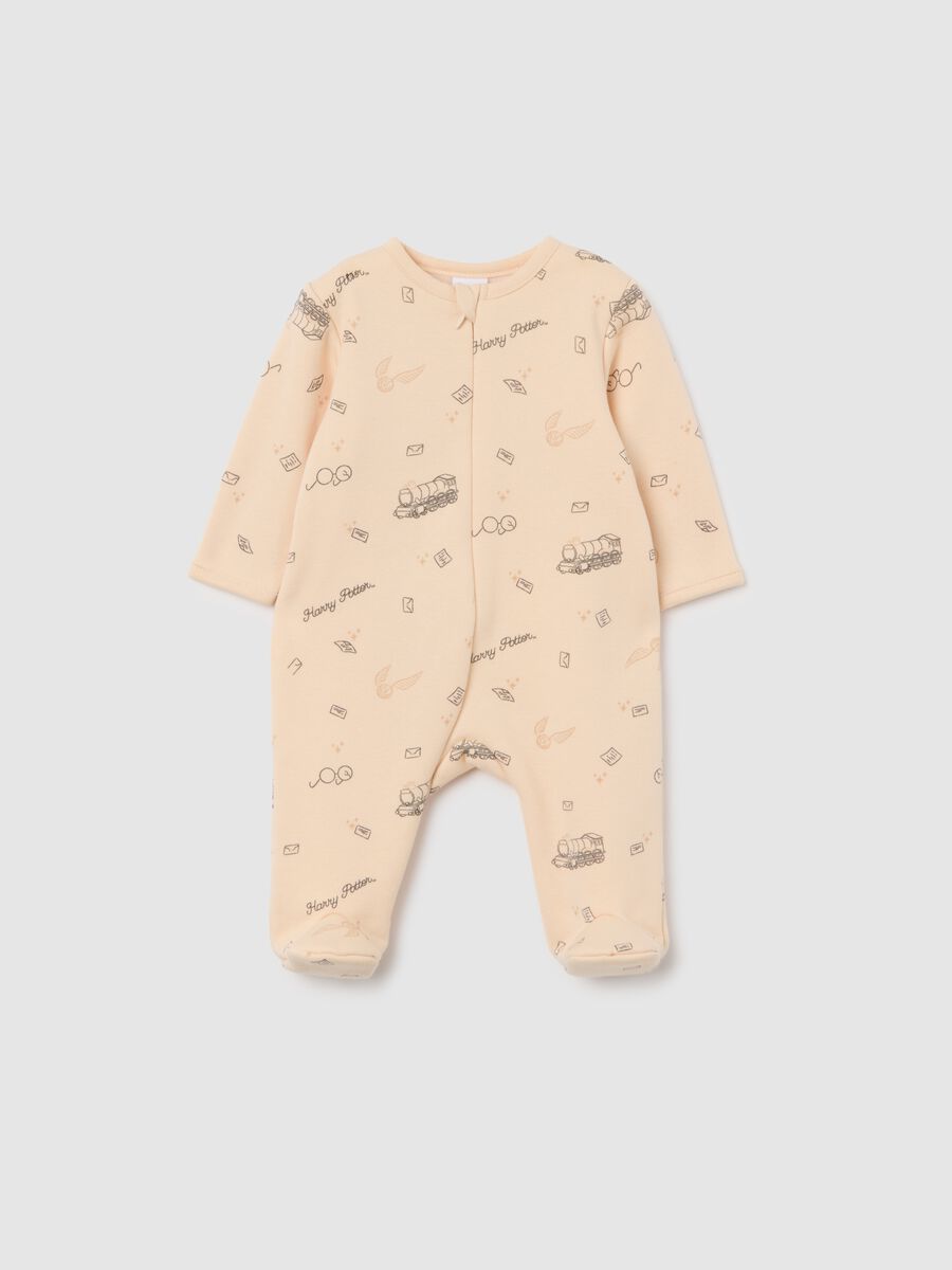 Beige baby girl jumpsuit with Harry Potter print_0