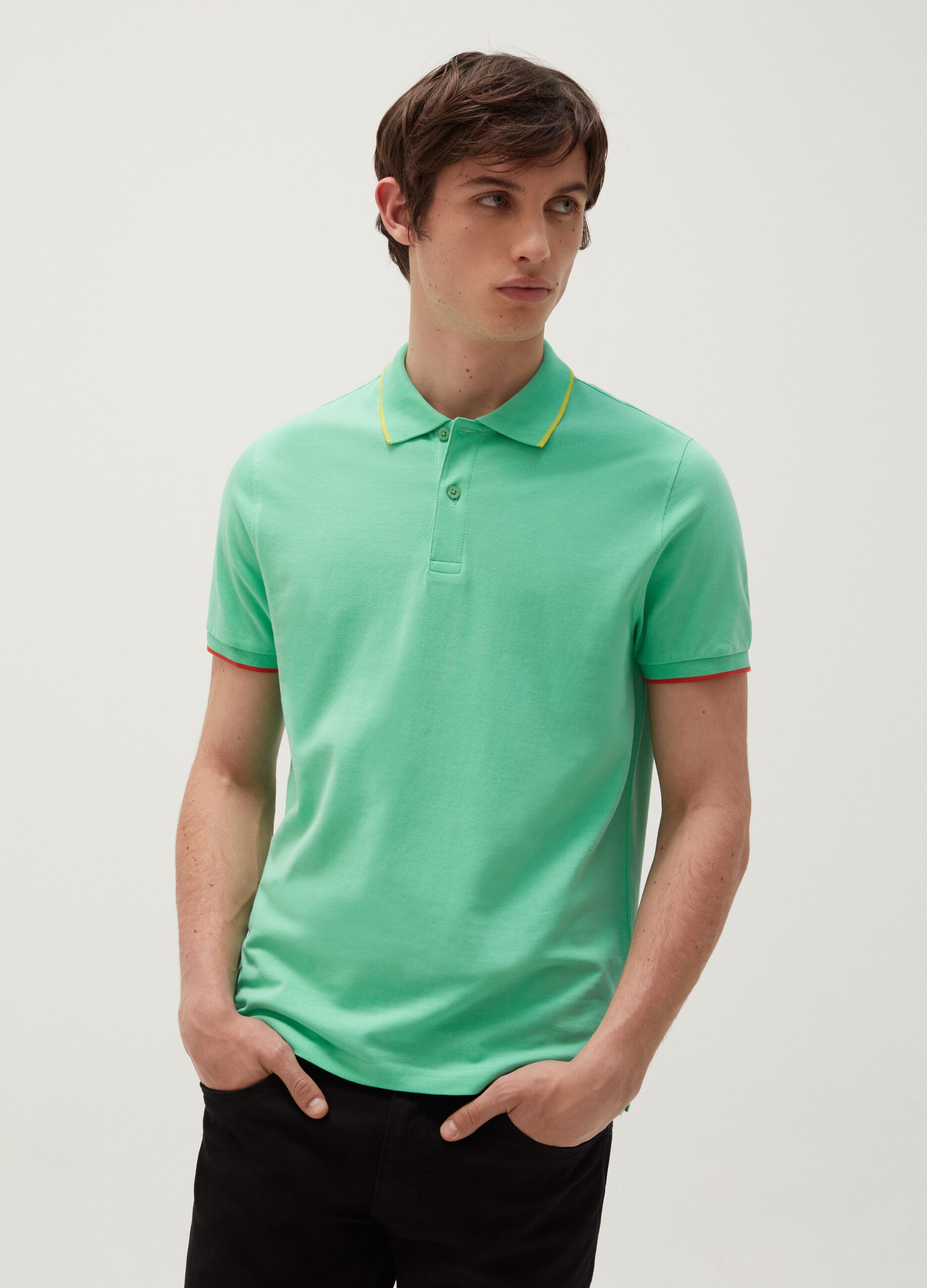 Cotton piquet polo shirt with contrasting trim