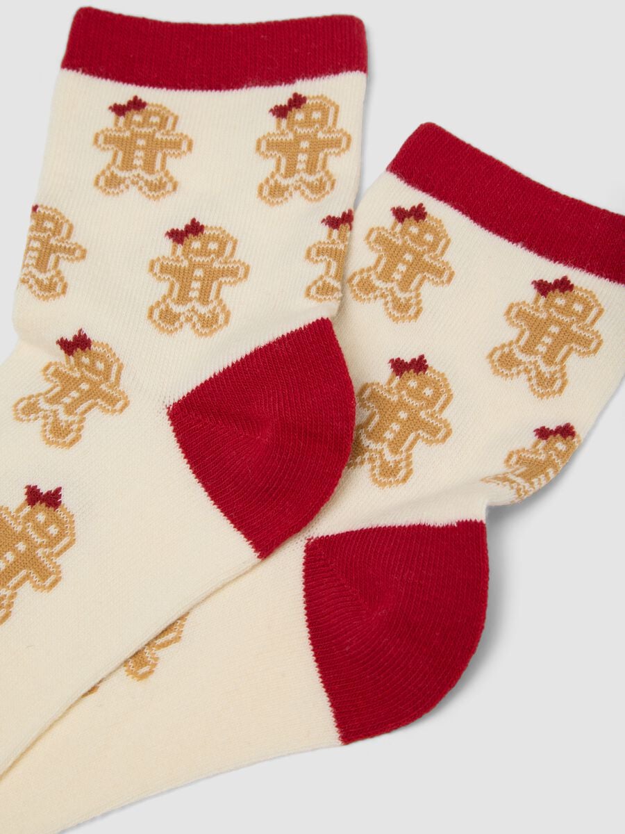 2-pack of red and beige organic stretch cotton socks with print_1
