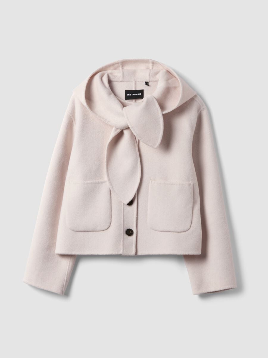 Short white wool-blend coat with hood, regular fit_4