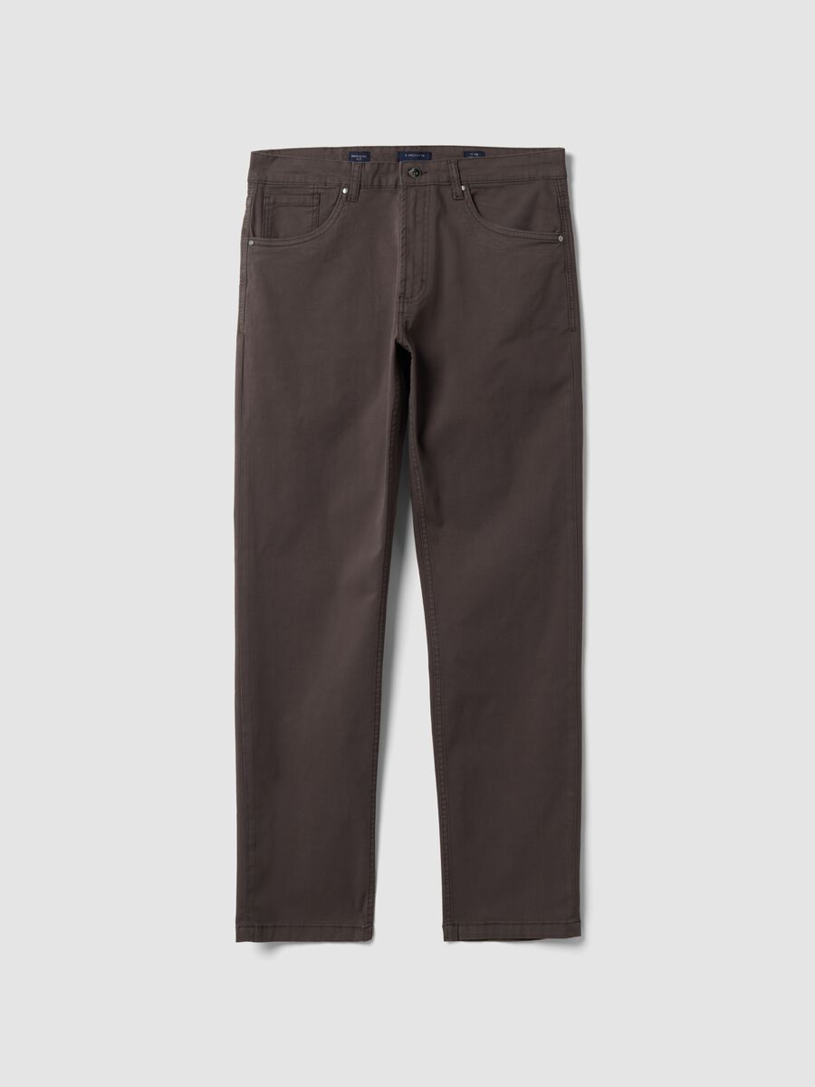 Brown regular-fit stretch cotton twill trousers_4