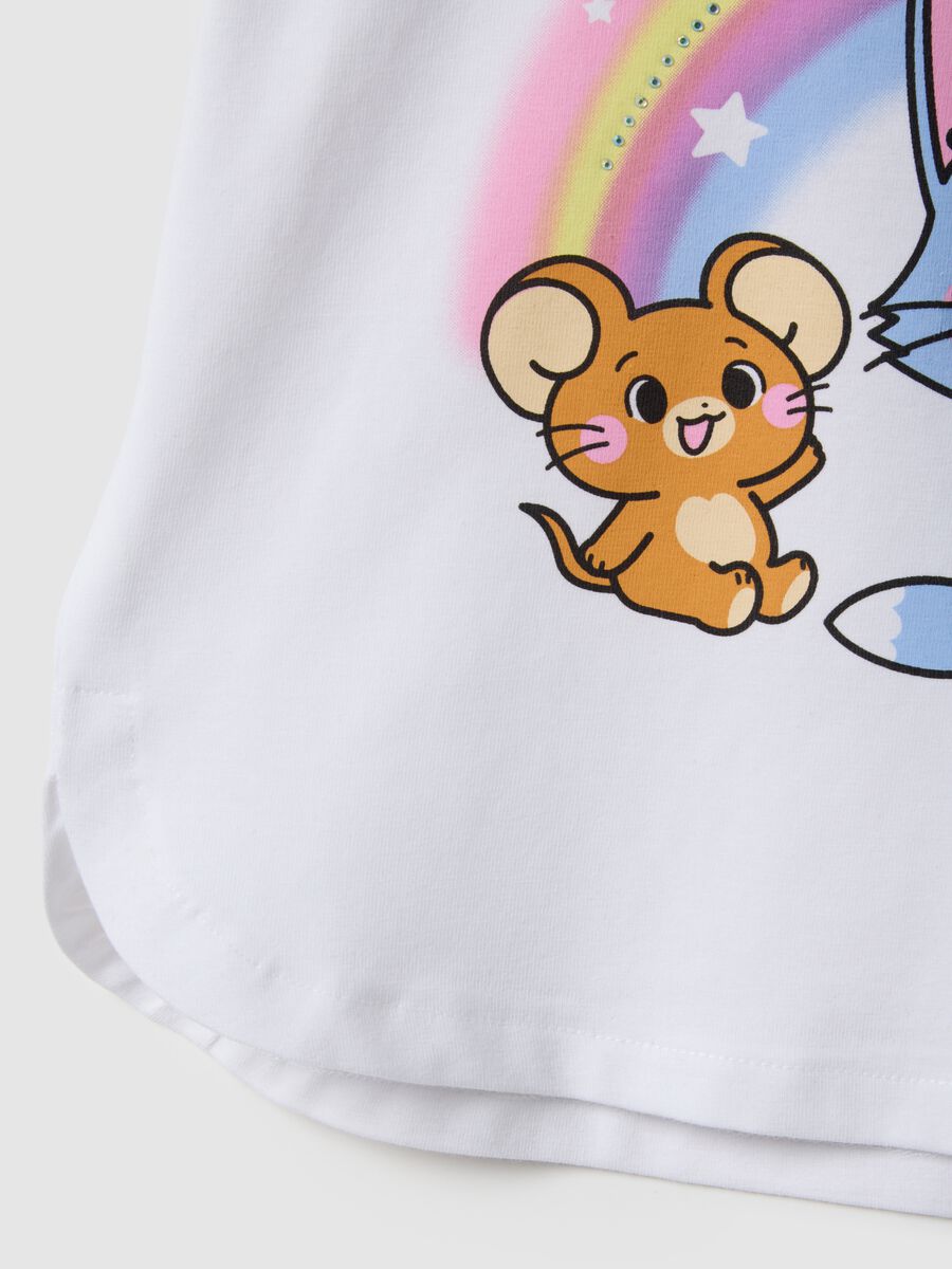 White stretch cotton T-shirt for girls with print_3