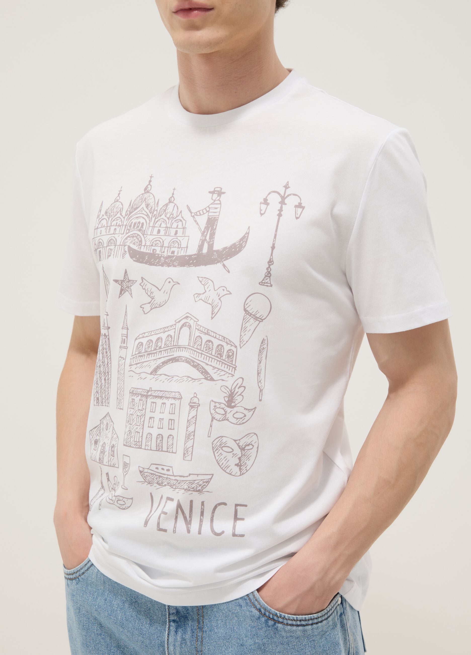 Wei&szlig;es T-Shirt aus reiner Baumwolle mit Print, Regular Fit