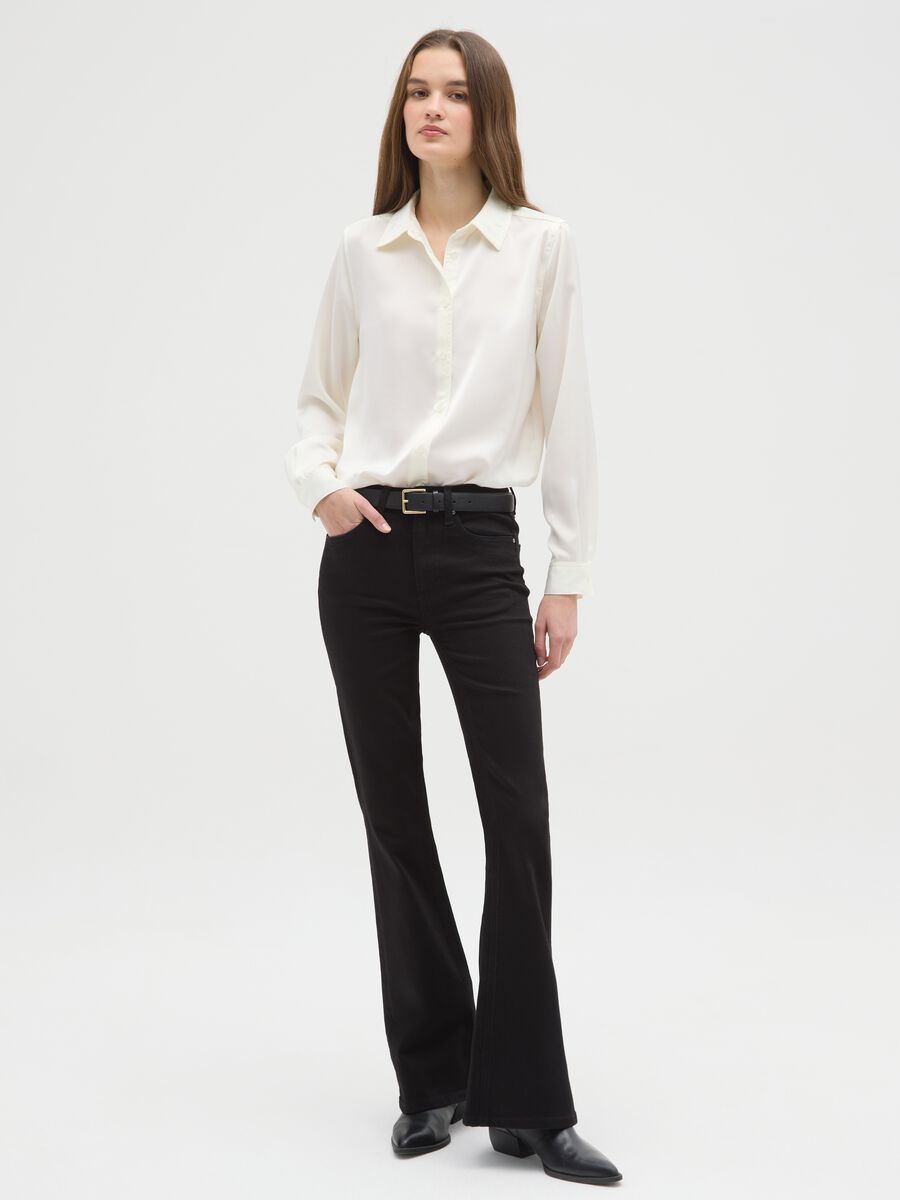 Black wide leg jeans in stretch cotton_0