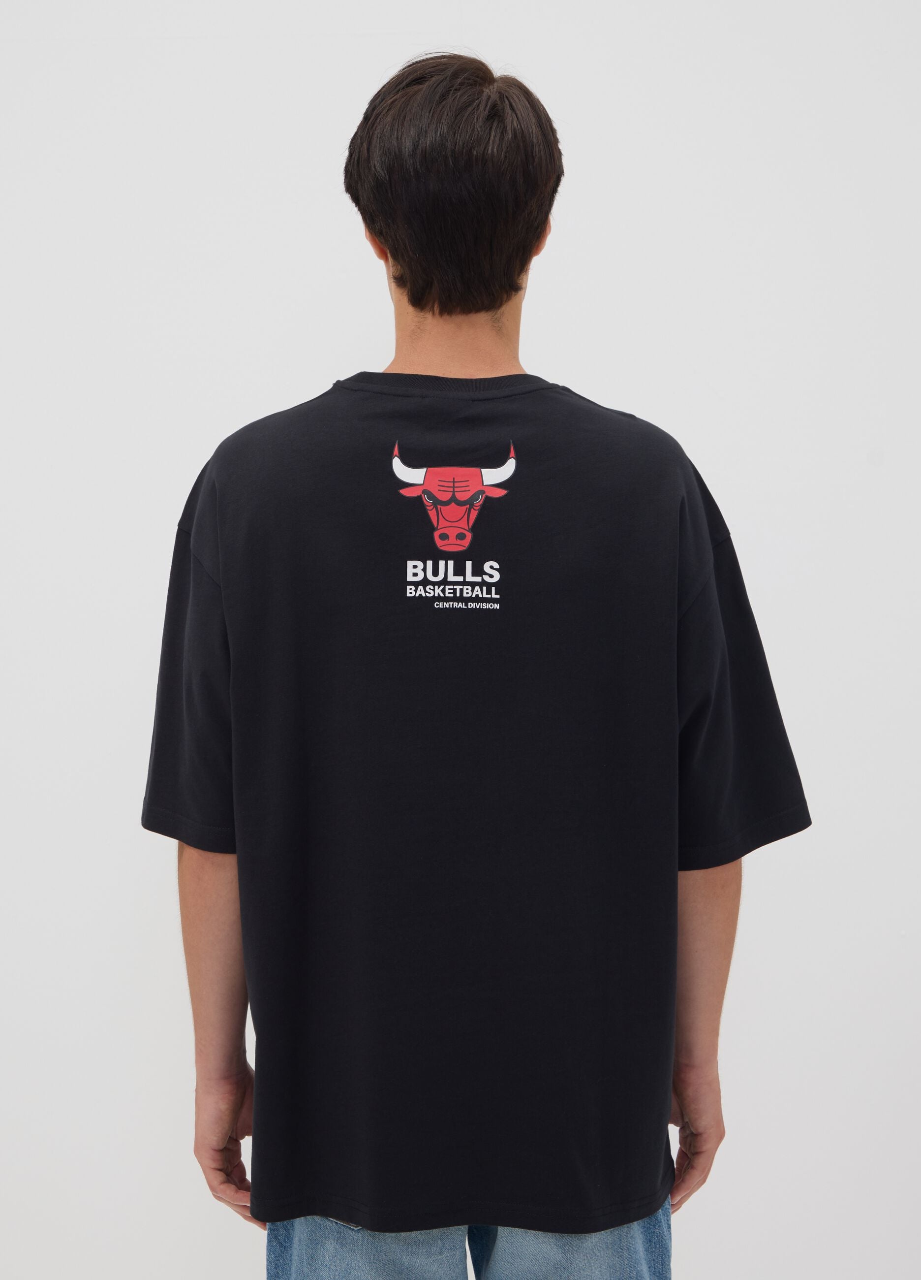 Black pure cotton T-shirt with Chicago Bulls print