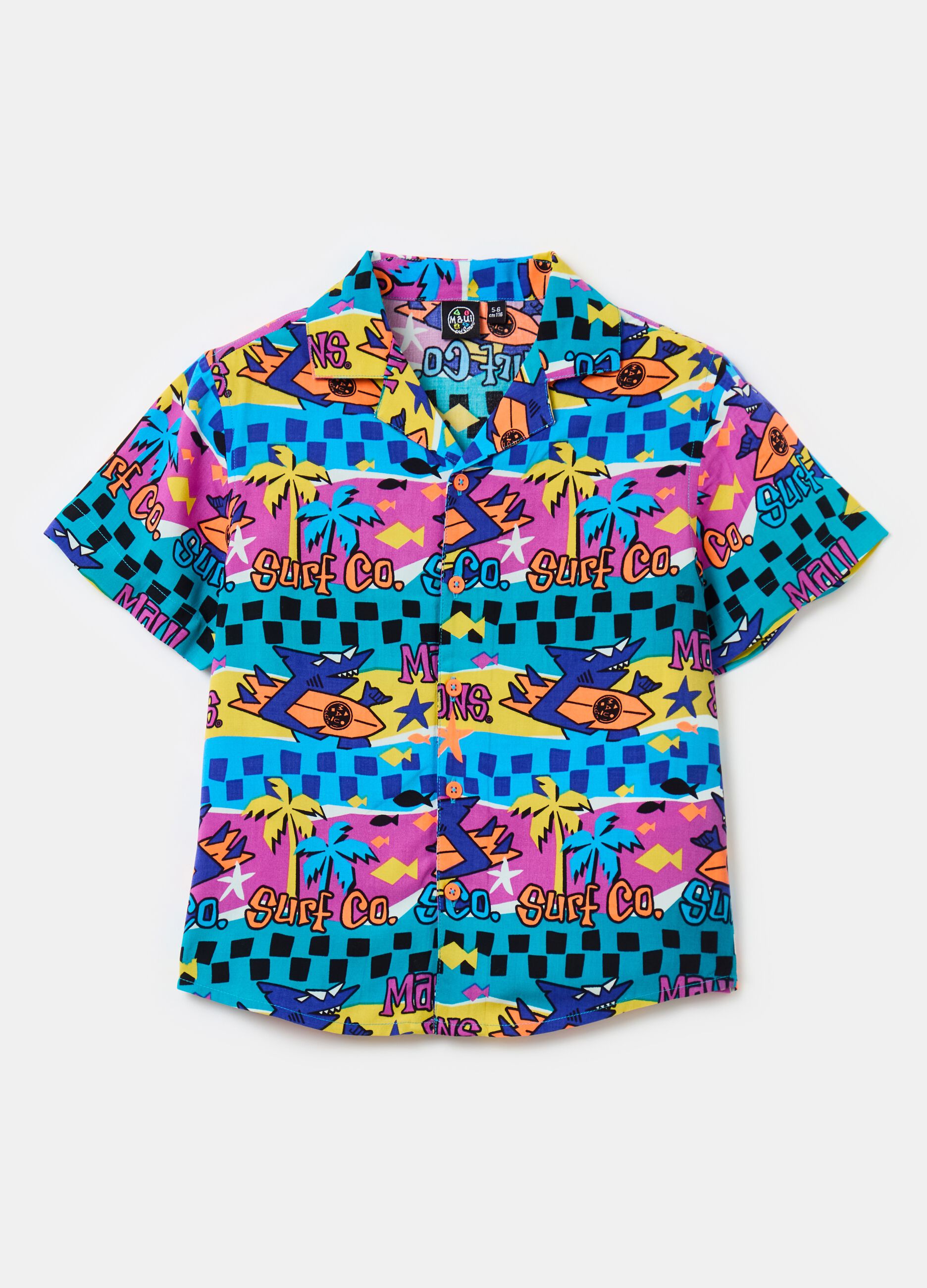 Short-sleeved shirt with multicoloured print