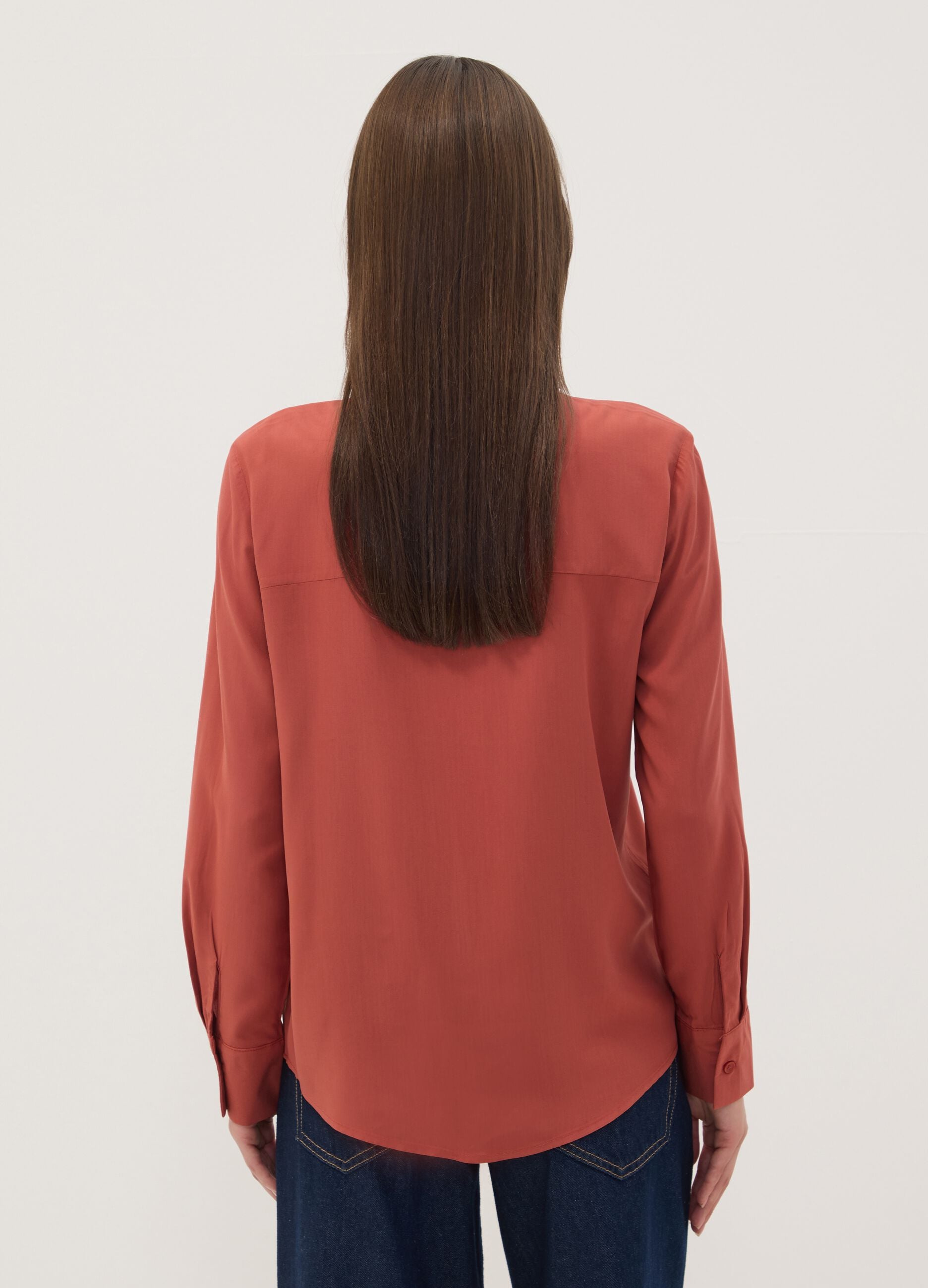 Red pure viscose shirt with neck bow, regular fit