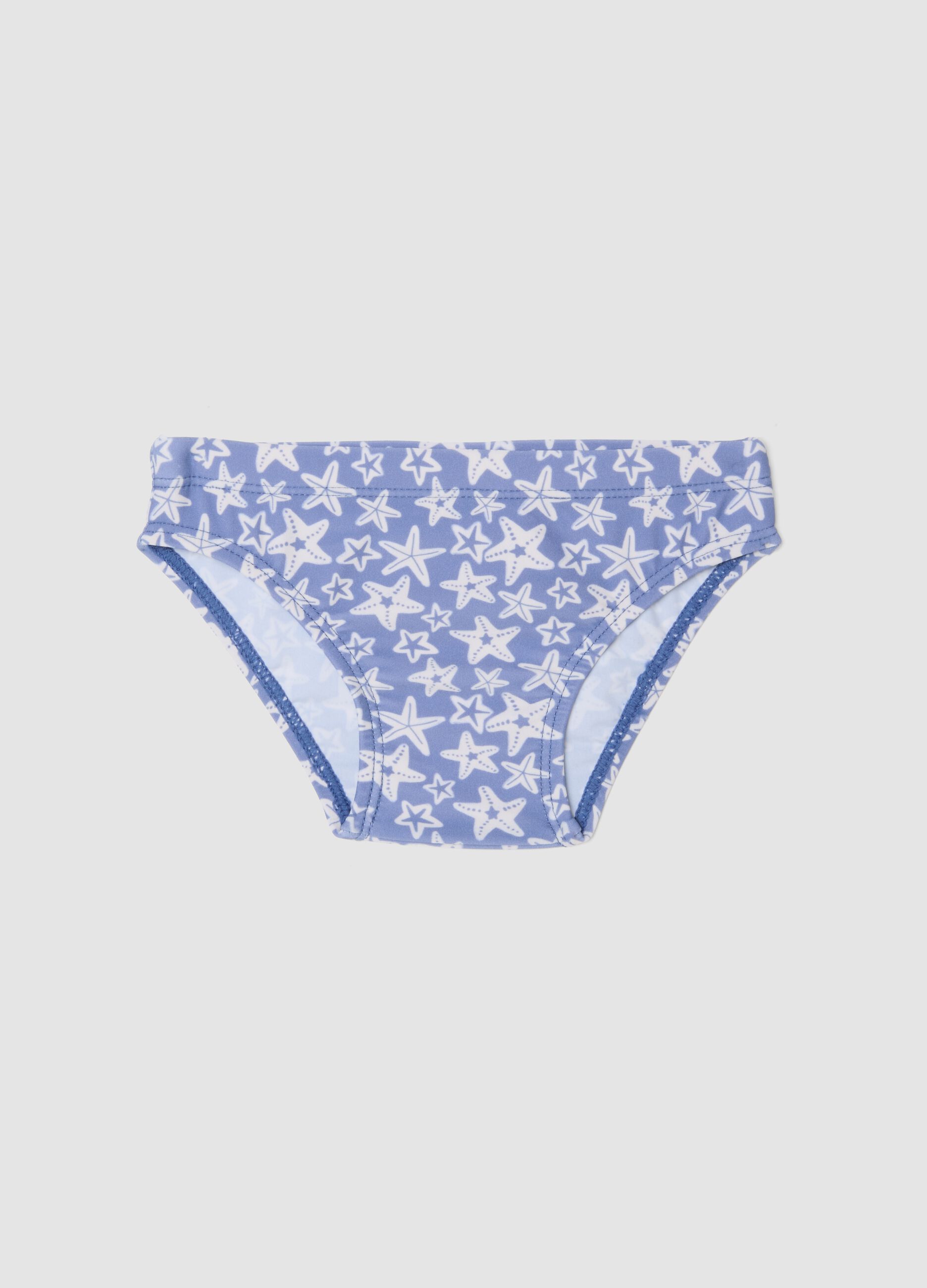 Blue stretch swim briefs with starfish print