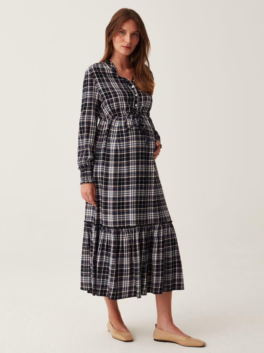 Long maternity dress in check flannel_0