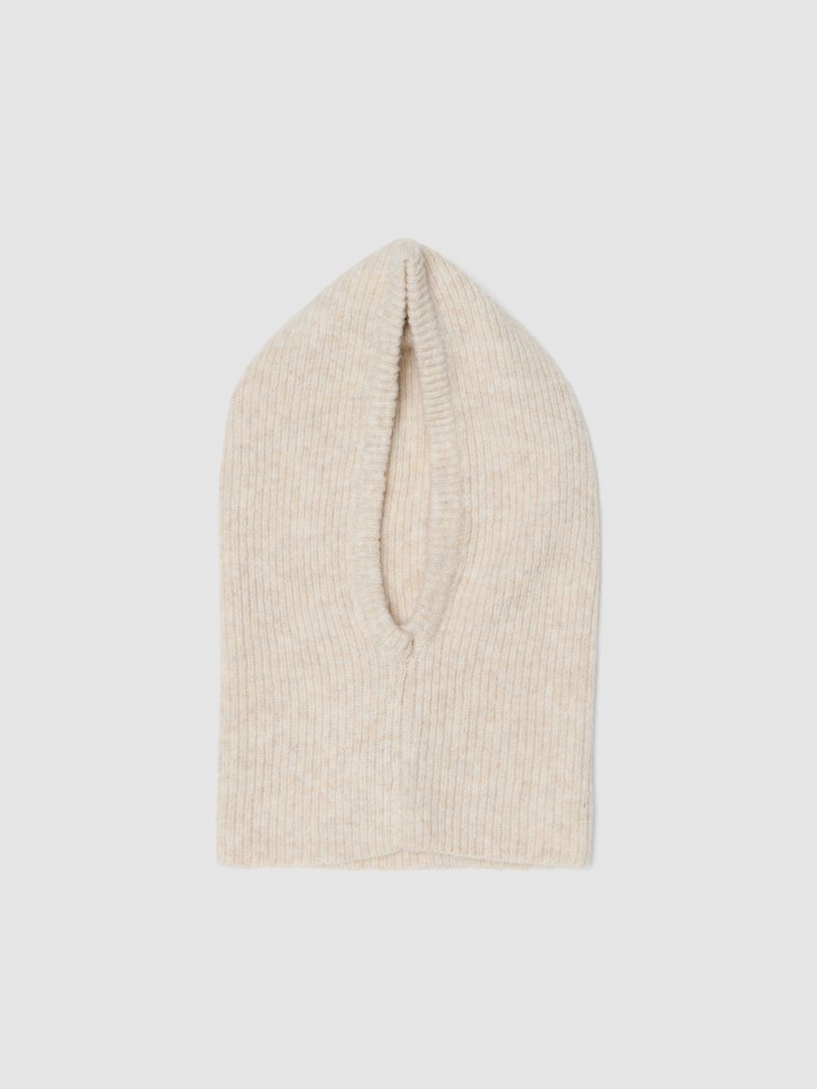 Beige ribbed stretch wool balaclava_1