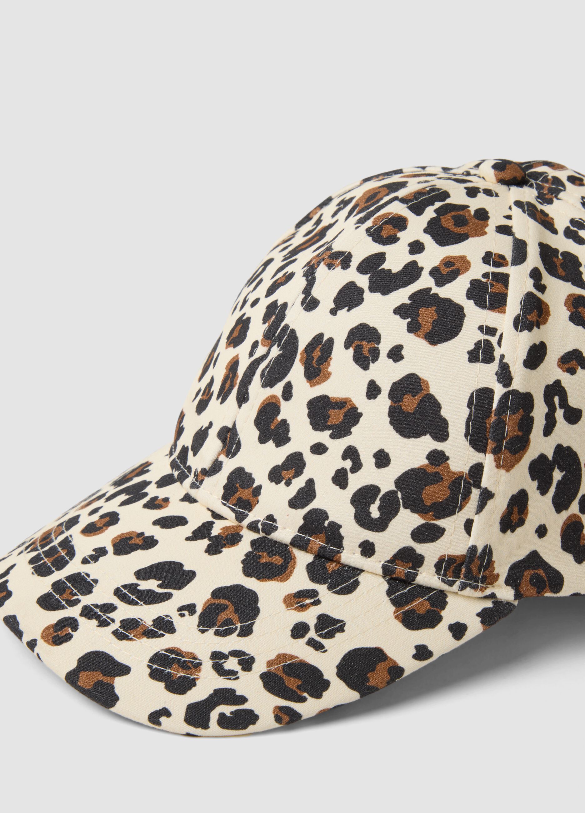 Beige Cap aus elastischer Baumwolle mit Animal-Print