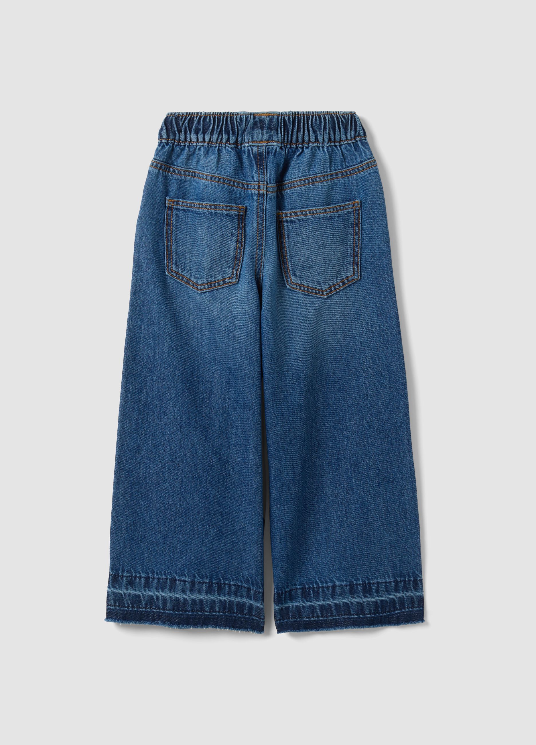 Girls&rsquo; blue wide-leg pure cotton jeans with elasticated waist