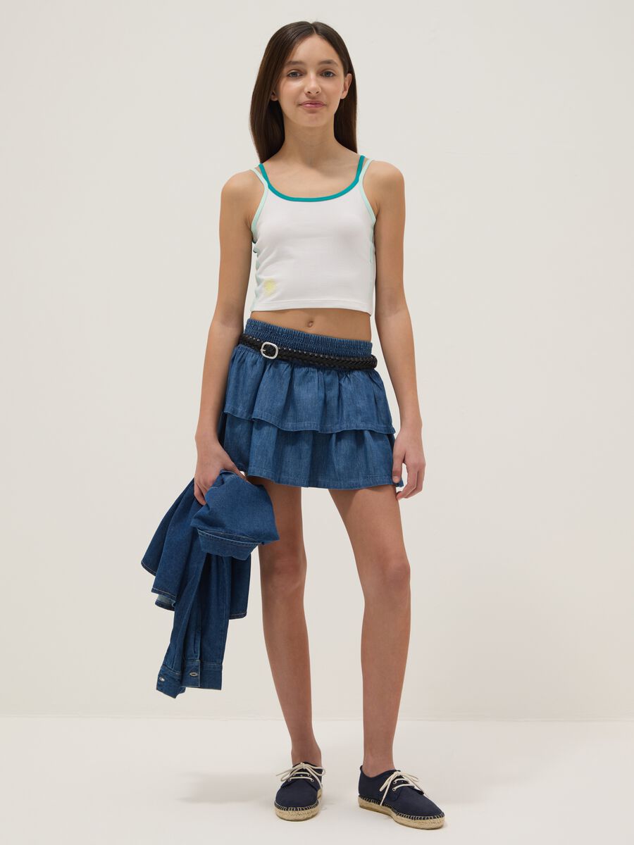 Girls' Regular Fit Blue Denim Pure Cotton Skirt_0