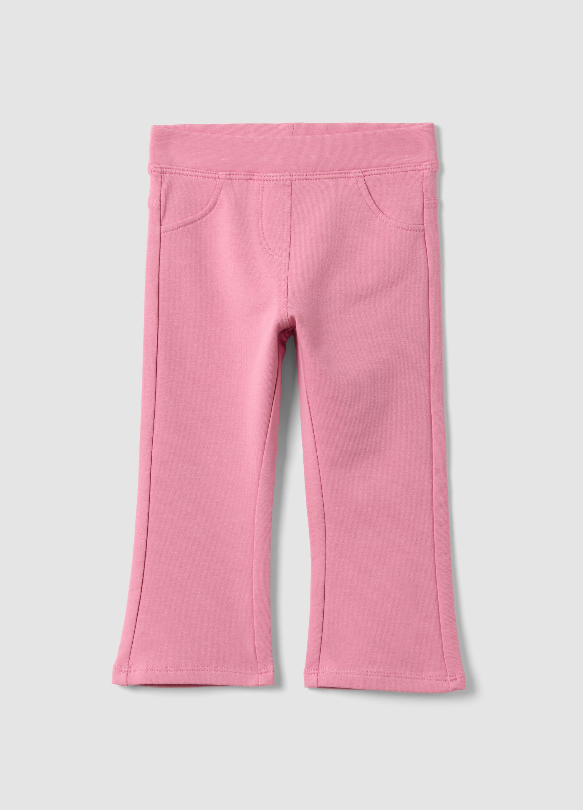 Pink organic stretch-cotton flared trousers for baby girl