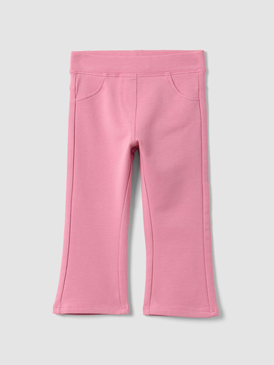 Pink organic stretch-cotton flared trousers for baby girl_0