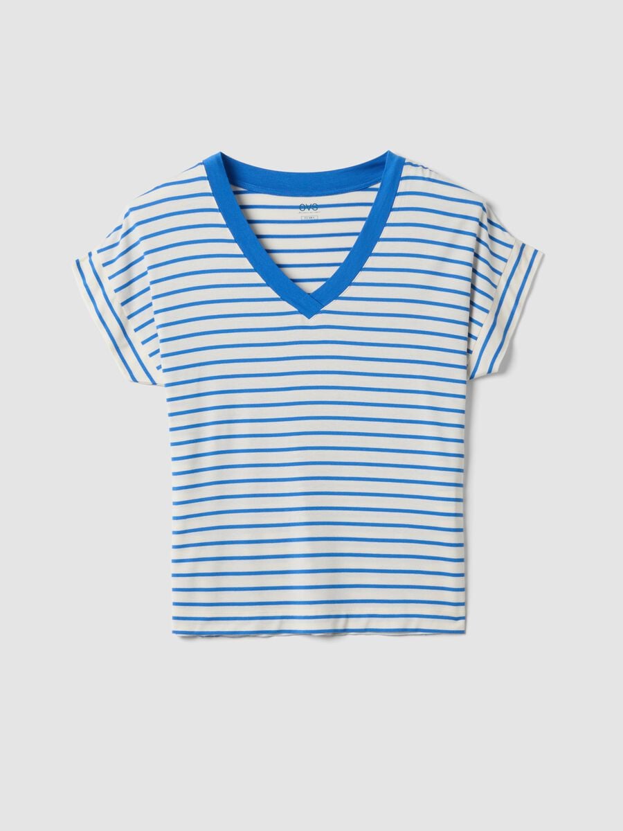 Camiseta azul de viscosa el&aacute;stica a rayas_4