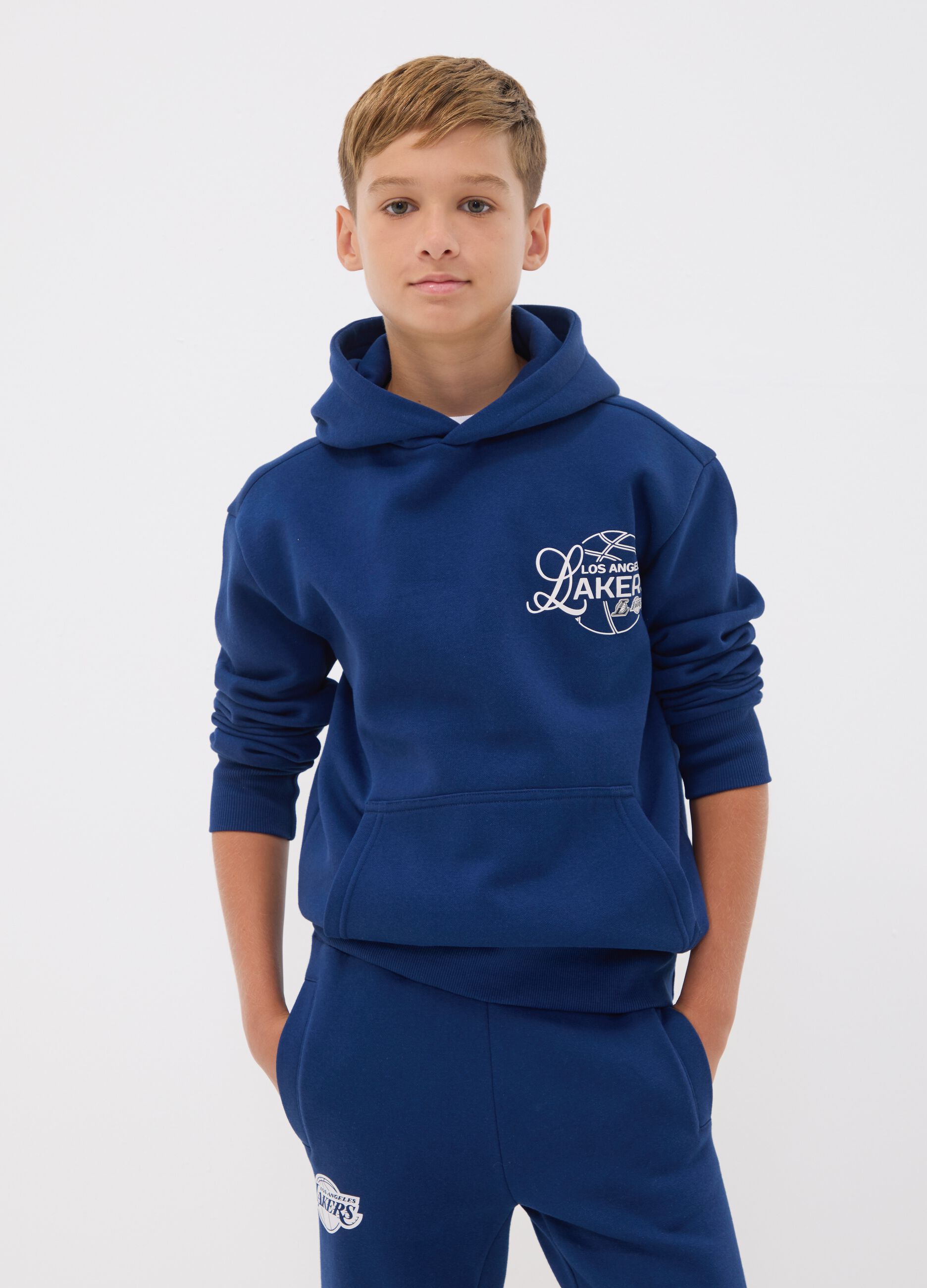Sweatshirt azul com capuz em mistura de algod&atilde;o com estampado Lakers para rapaz