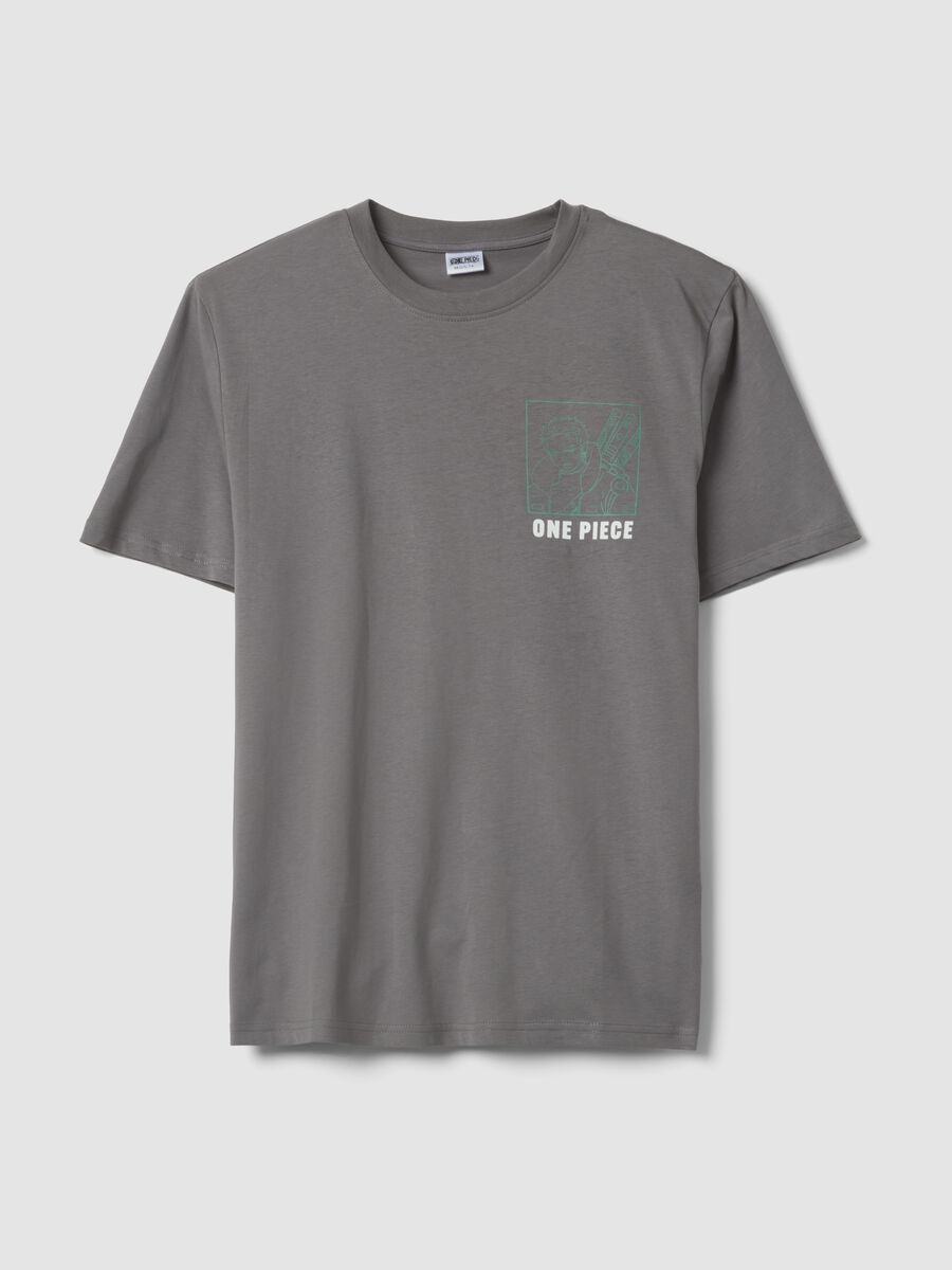 Graues T-Shirt mit One Piece-Print aus reiner Baumwolle, Relaxed Fit_0