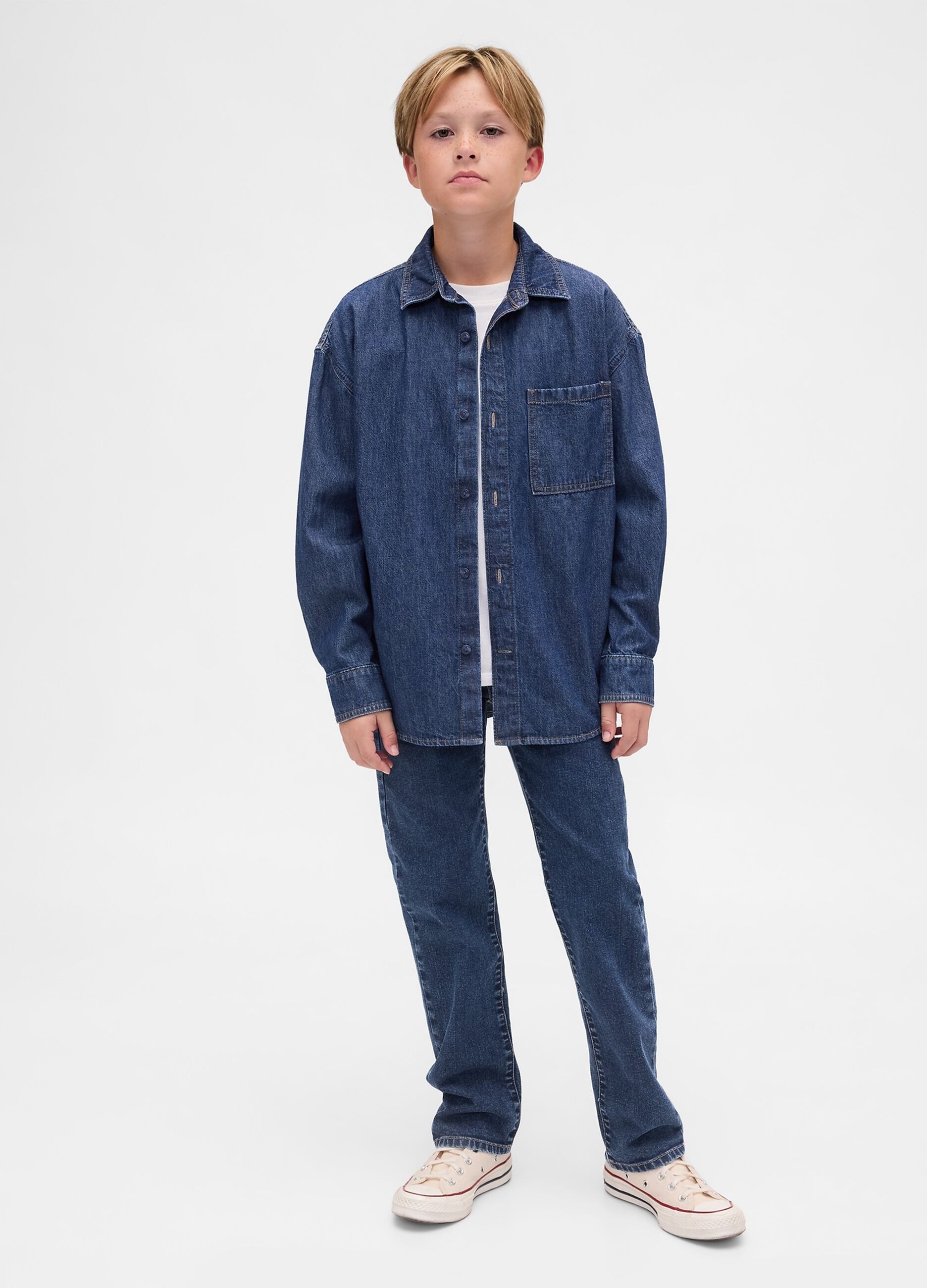 Children's straight jeans in stretchy blue denim cotton, regular fit