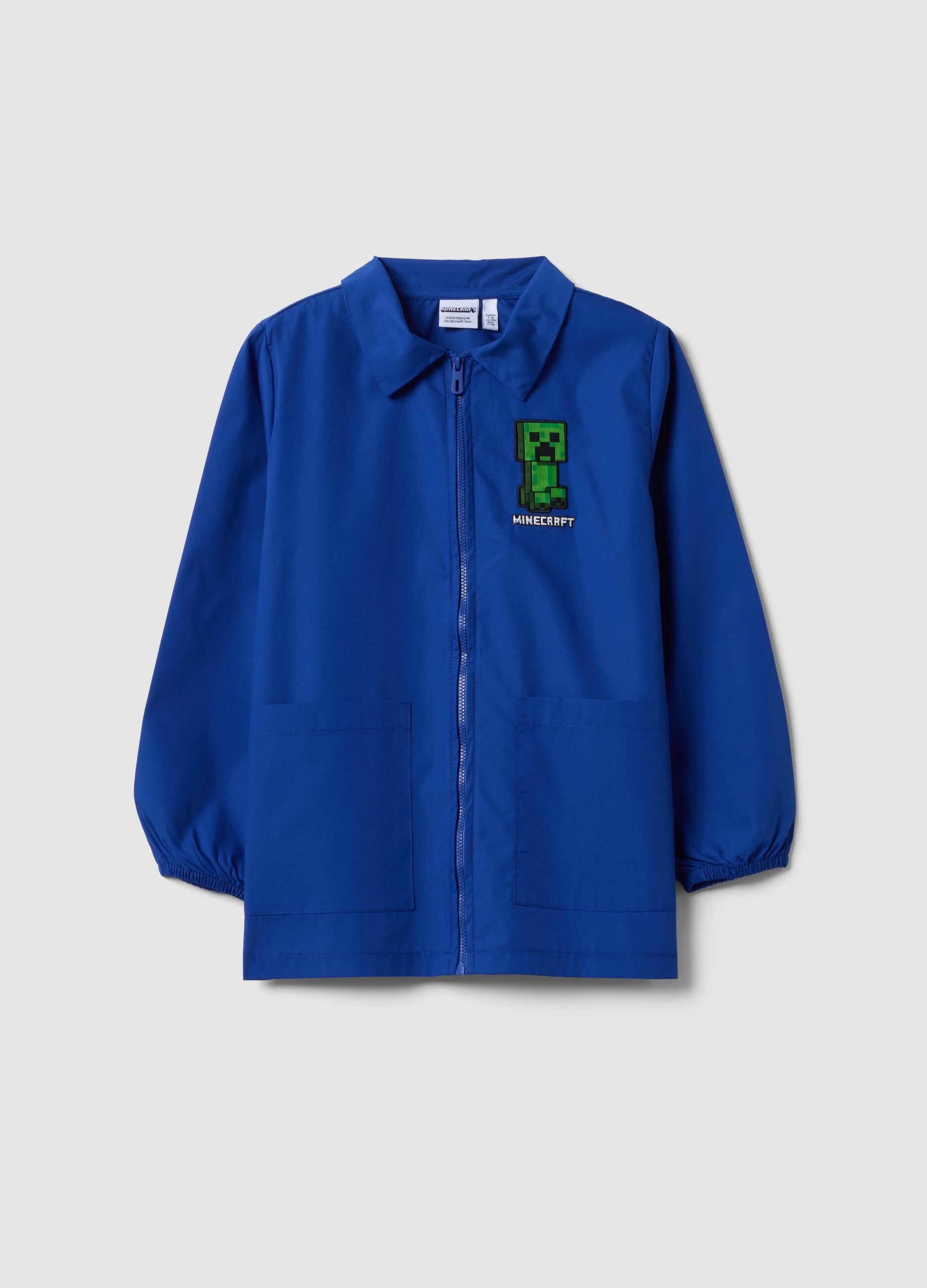 Blue school apron with Minecraft embroidery for boys