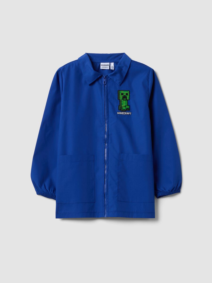 Blue school apron with Minecraft embroidery for boys_0