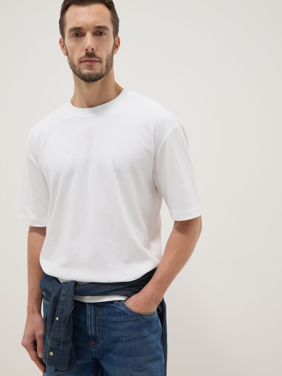 Wei&szlig;es Kurzarm-T-Shirt aus reiner Baumwolle, Relaxed Fit_0