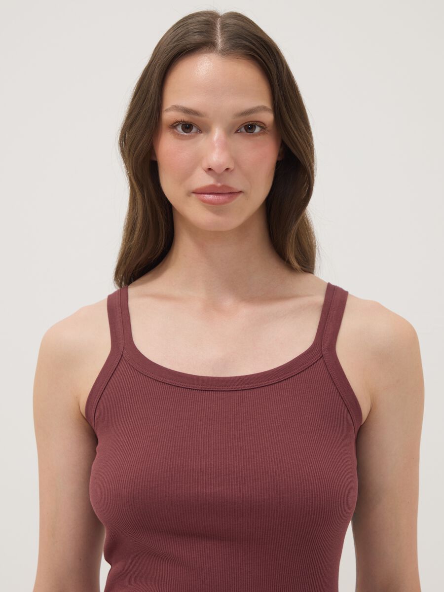 Red organic cotton crew-neck vest top_1