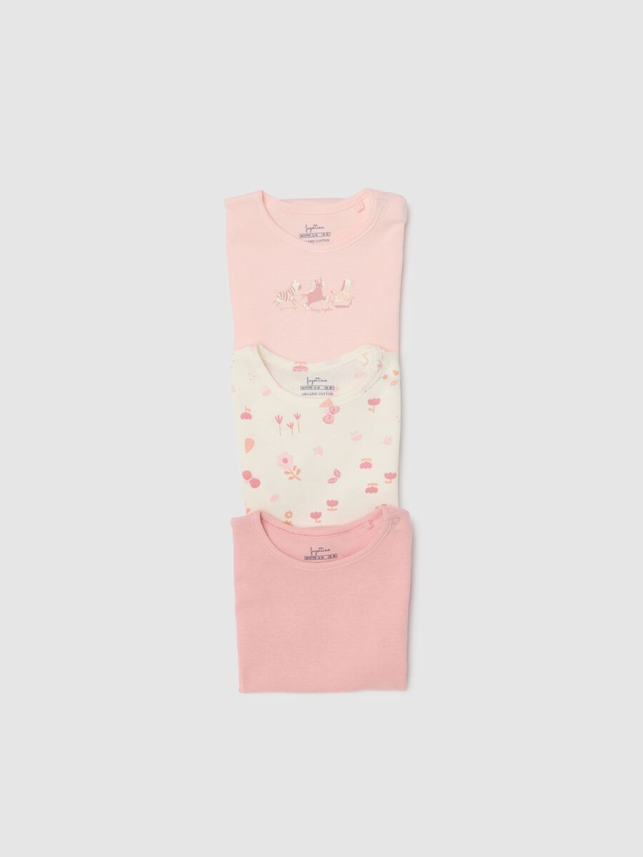 Multicolour short-sleeve bodysuit tripack for baby girls in pure cotton_3