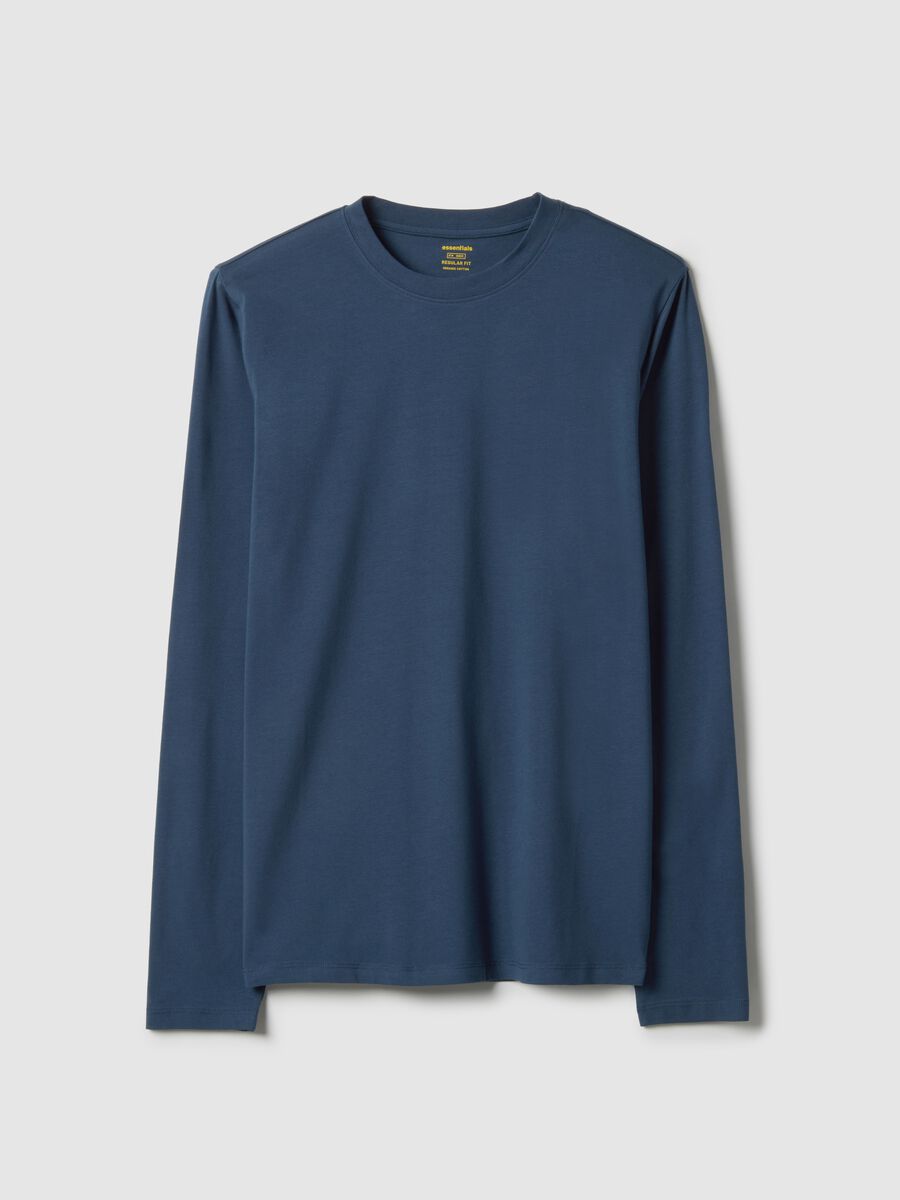 Regular fit blue long sleeve stretch cotton t-shirt_4