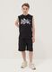Black pure cotton cargo Bermuda shorts for boys, oversized fit_0