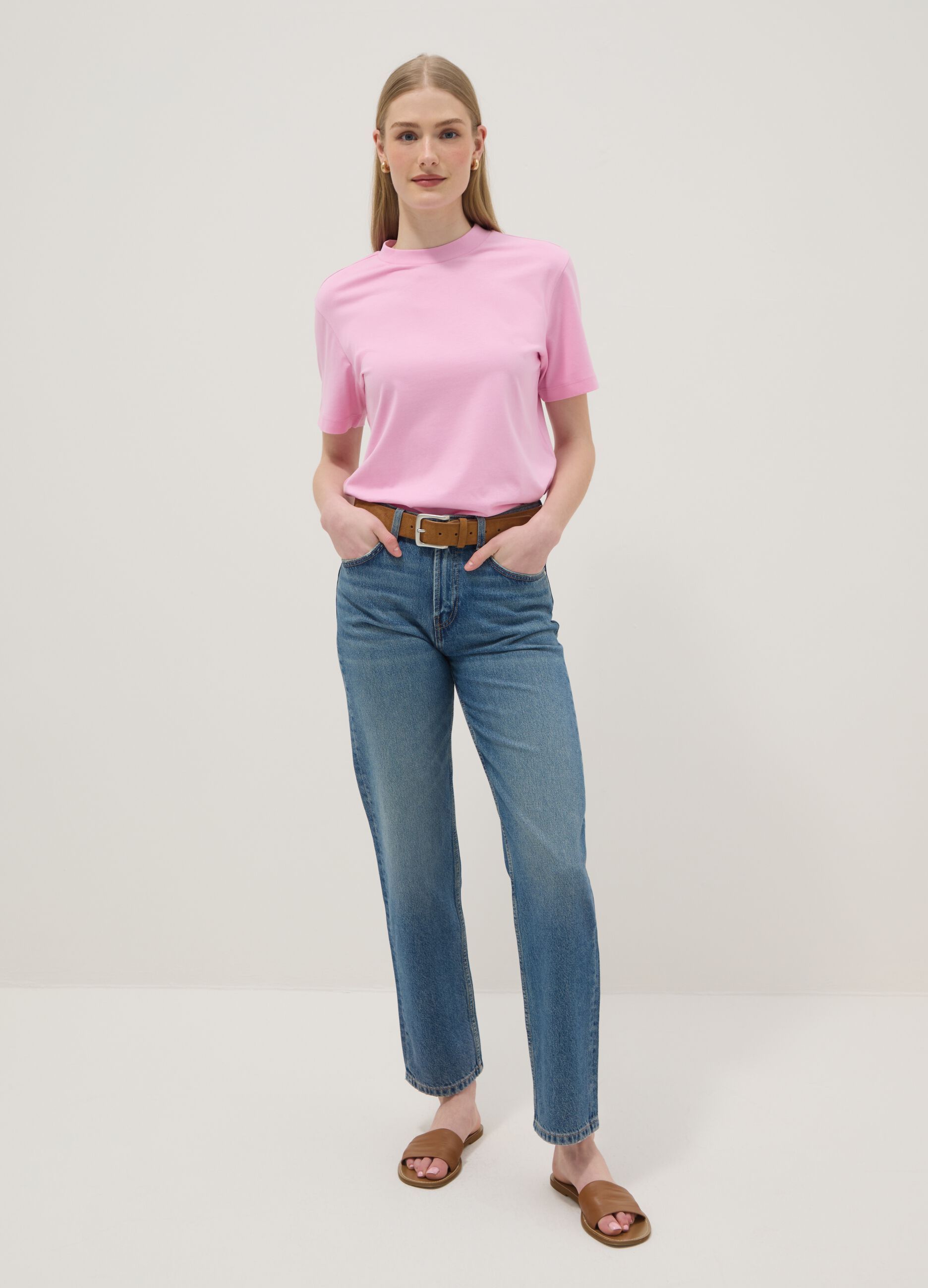 Rosa T-Shirt aus reiner Baumwolle im Regular Fit