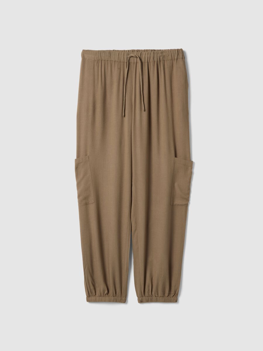Cal&ccedil;as jogger castanhas em mistura de viscose e linho, corte regular_4
