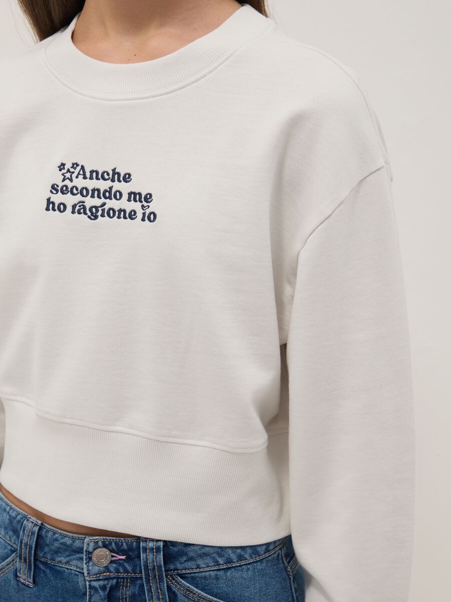 Girls' white crew neck sweatshirt in pure cotton regular fit_2