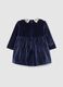 Blue velour regular fit baby dress with lace details_1