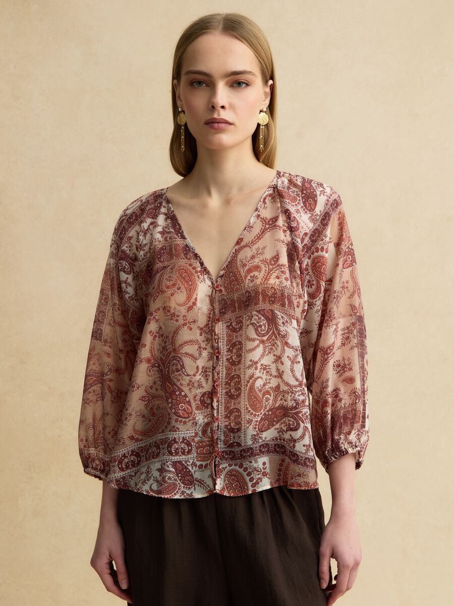 Multicolor Regular Fit Lyocell-Mix Bluse mit Kn&ouml;pfen_1