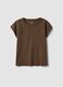 Brown pure cotton T-shirt with broderie anglaise insert_4