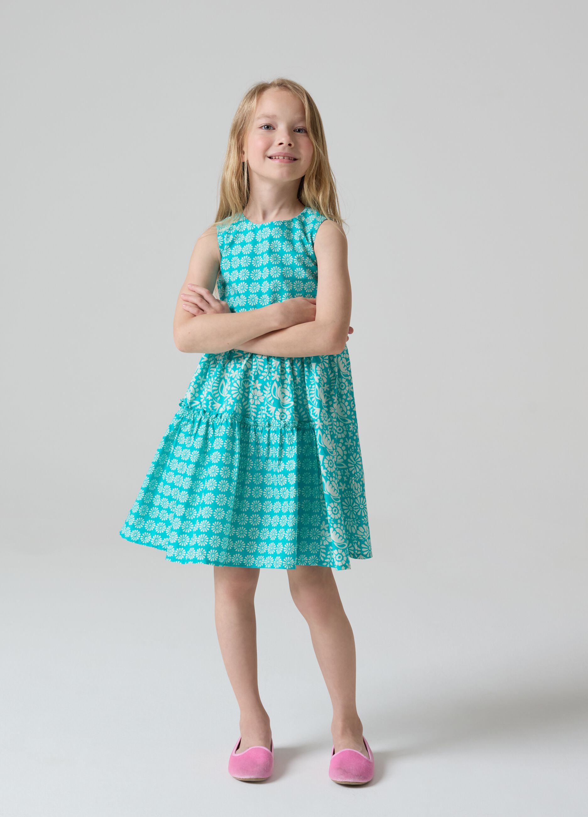 Tiered dress with floral pattern
