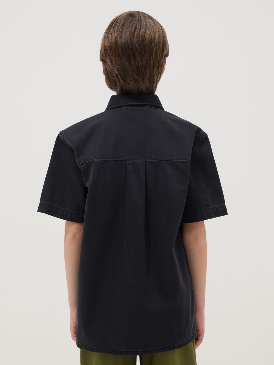 Black Short Sleeve Shirt in Pure Cotton_2