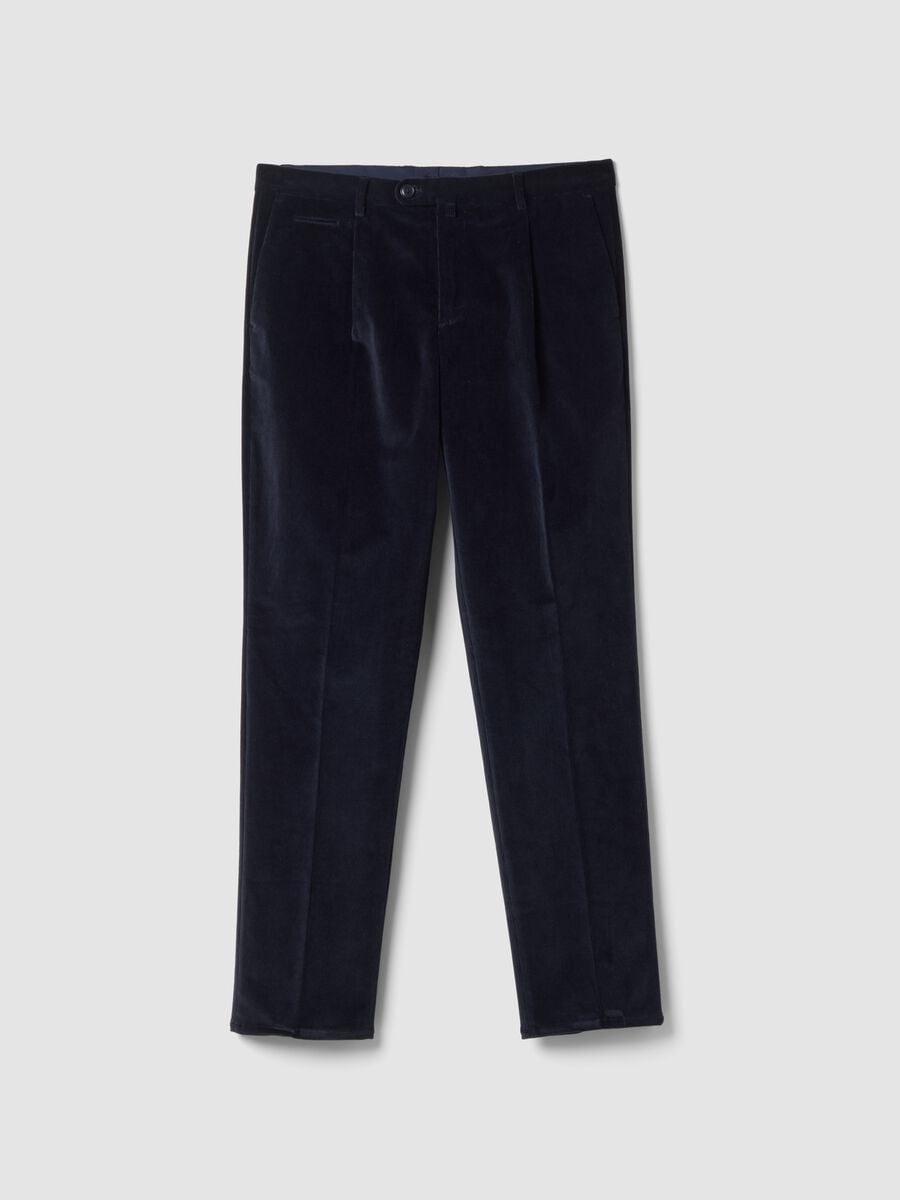 Pantaloni blu navy in cotone elasticizzato_0