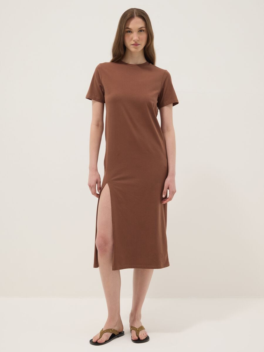 Brown midi dress in stretch cotton_0