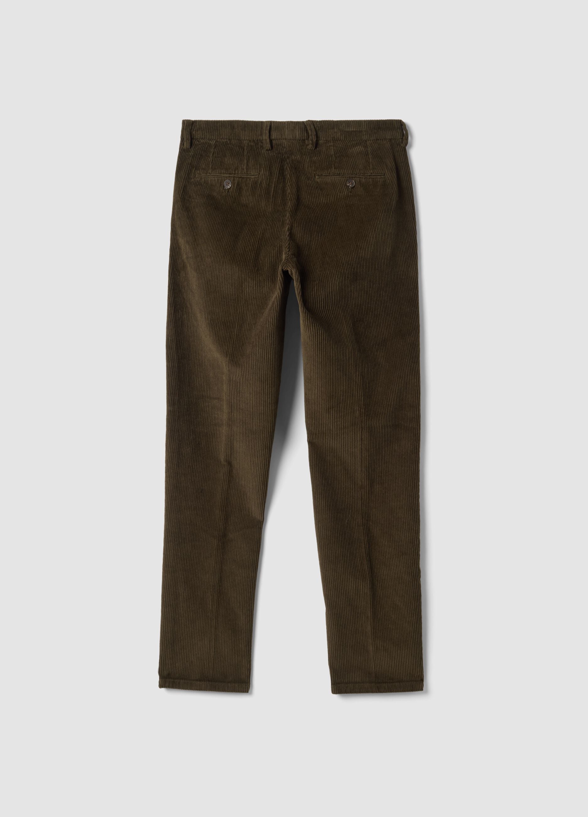 Pantaloni marroni in cotone elasticizzato a coste