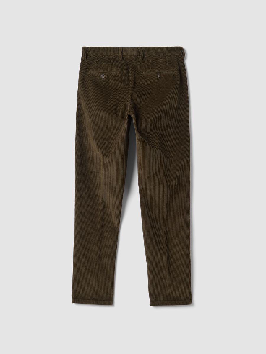 Pantaloni marroni in cotone elasticizzato a coste_2