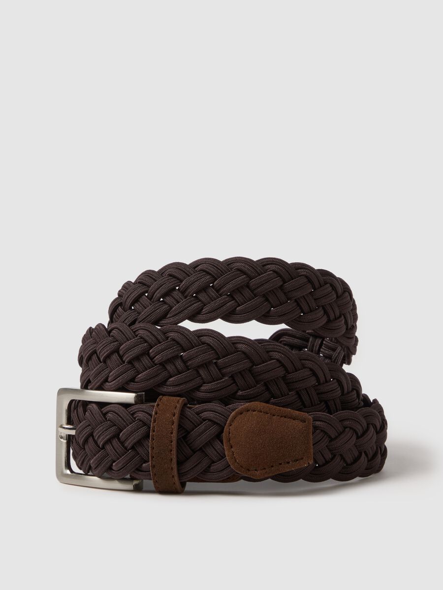 Braided brown belt with metal buckle_2