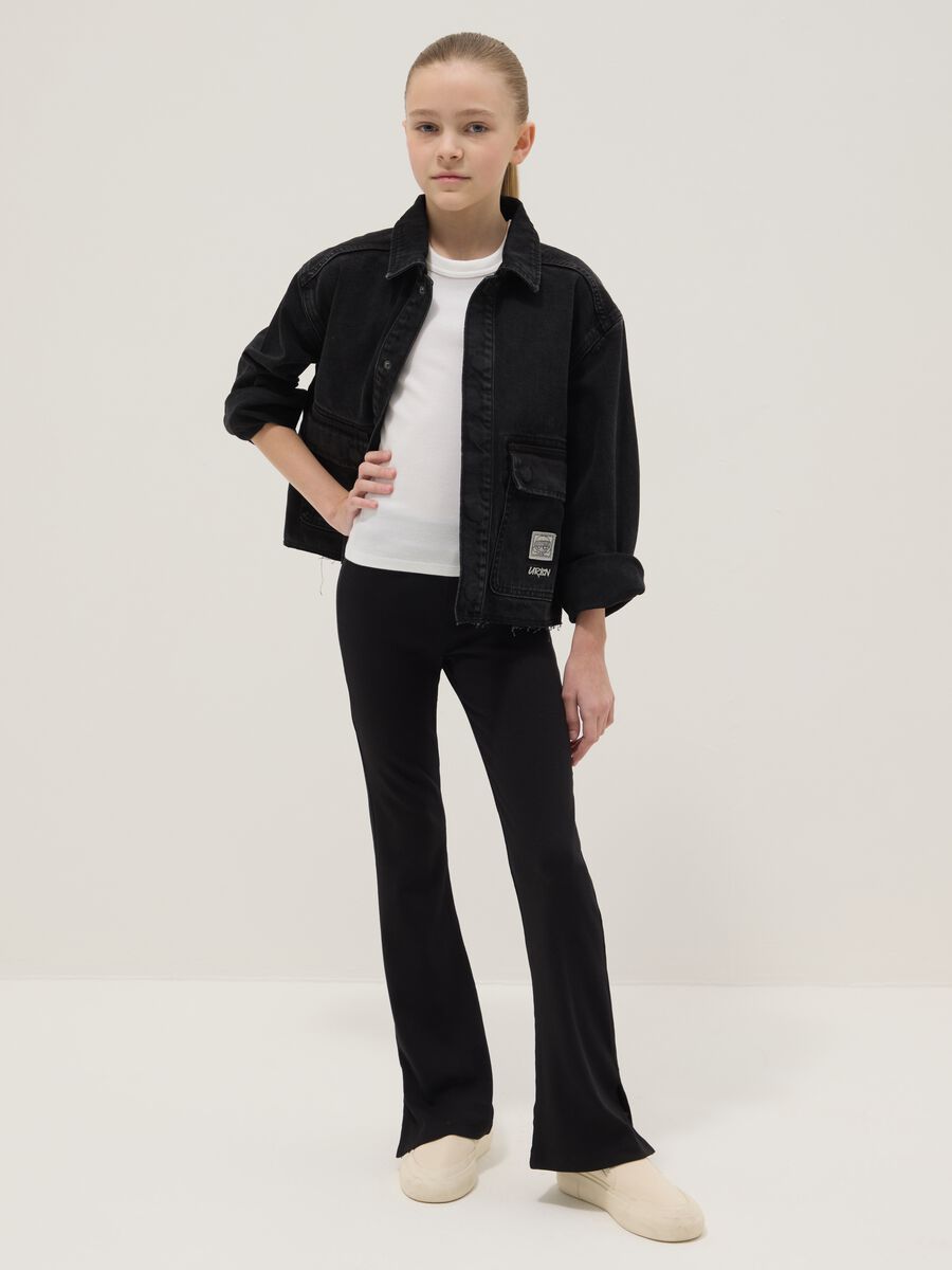 Schwarze M&auml;dchen-Leggings aus Stretch-Baumwolle im Flare-Fit_0